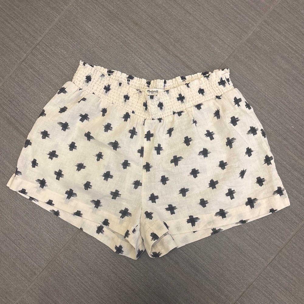 Madewell small cream black pattern elastic pull on shorts 100% cotton